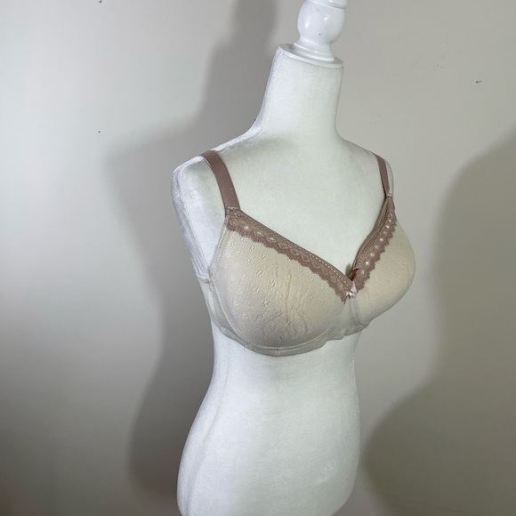 Paramour Sz 36D bra cream with a plum lace and plum satiny adjustable straps - Picture 6 of 8
